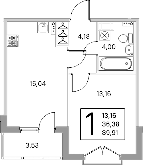 1-комнатная квартира 38.15 м², 4/4 эт., ЖК «Любоград в Стрельне»